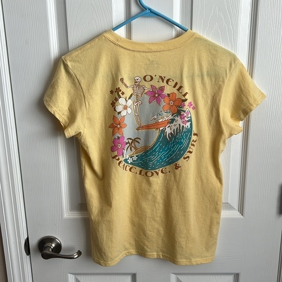 O'Neill Graphic‎ T-Shirt Floral Logo Short Sleeve Tee Top Yellow M - Picture 5 of 5